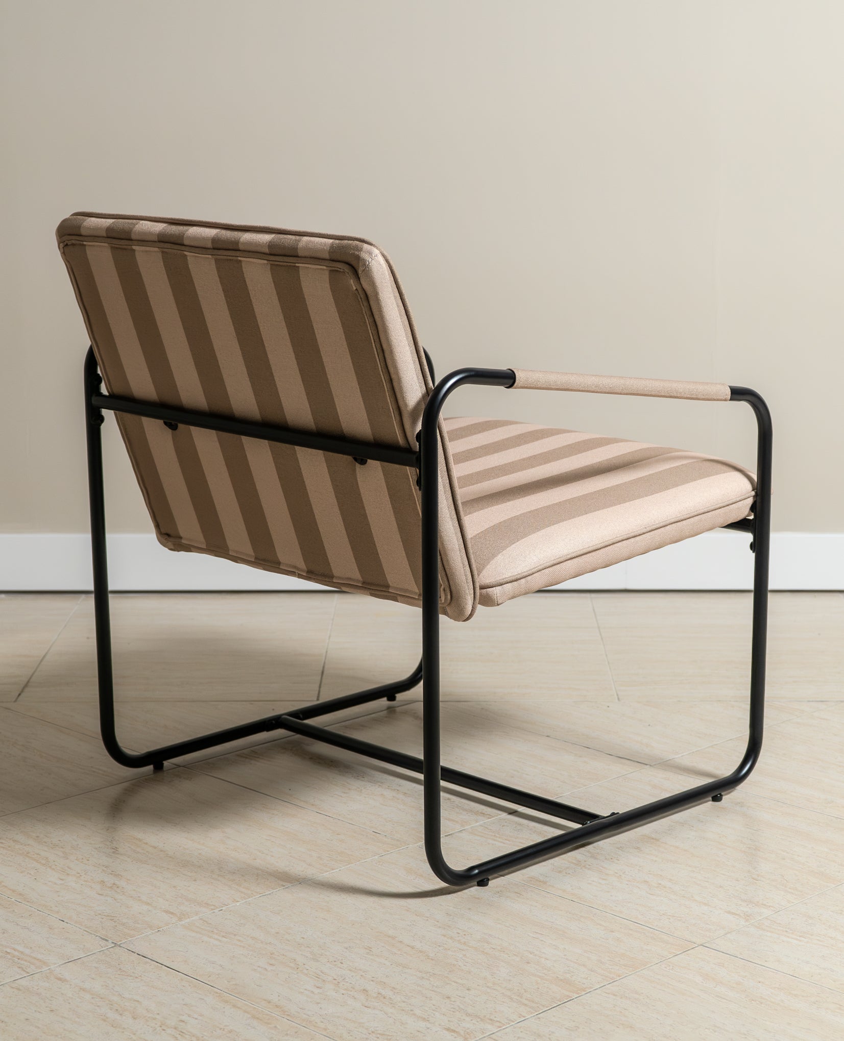 Berria Armchair Metal & Striped Fabric (Dune Sand) - Marcel Olsen