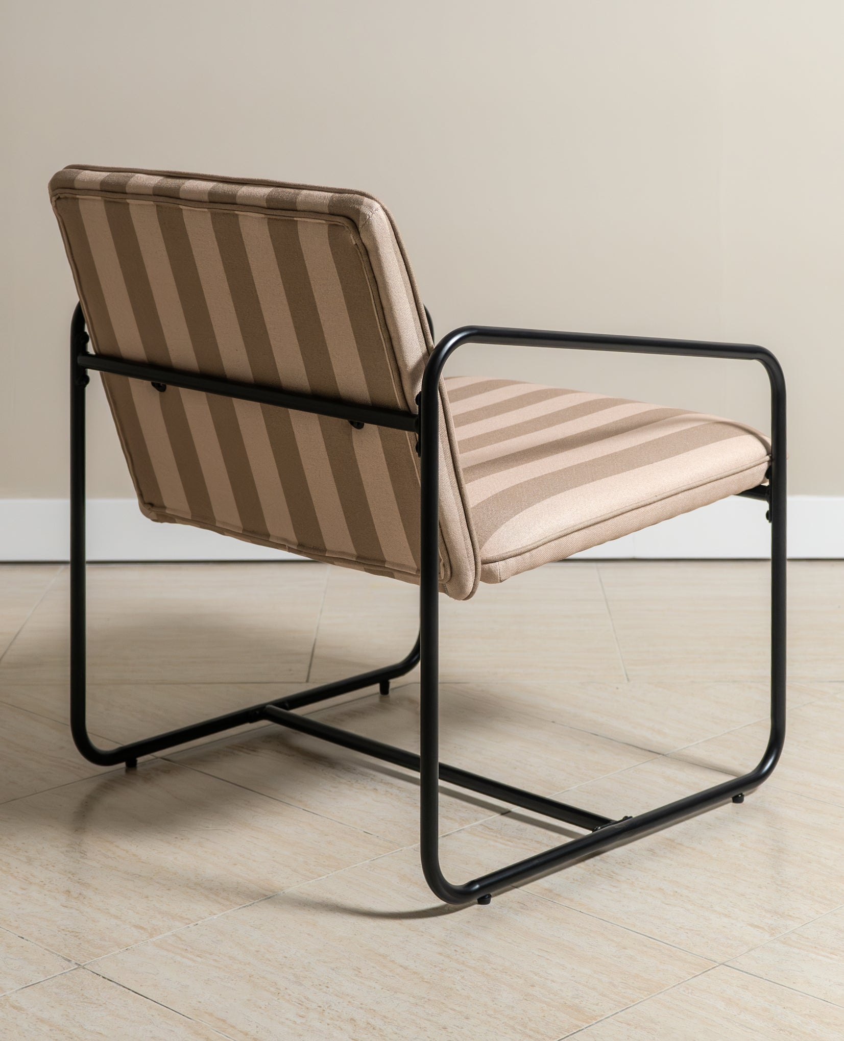 Berria Armchair Metal & Striped Fabric (Dune Sand) - Marcel Olsen