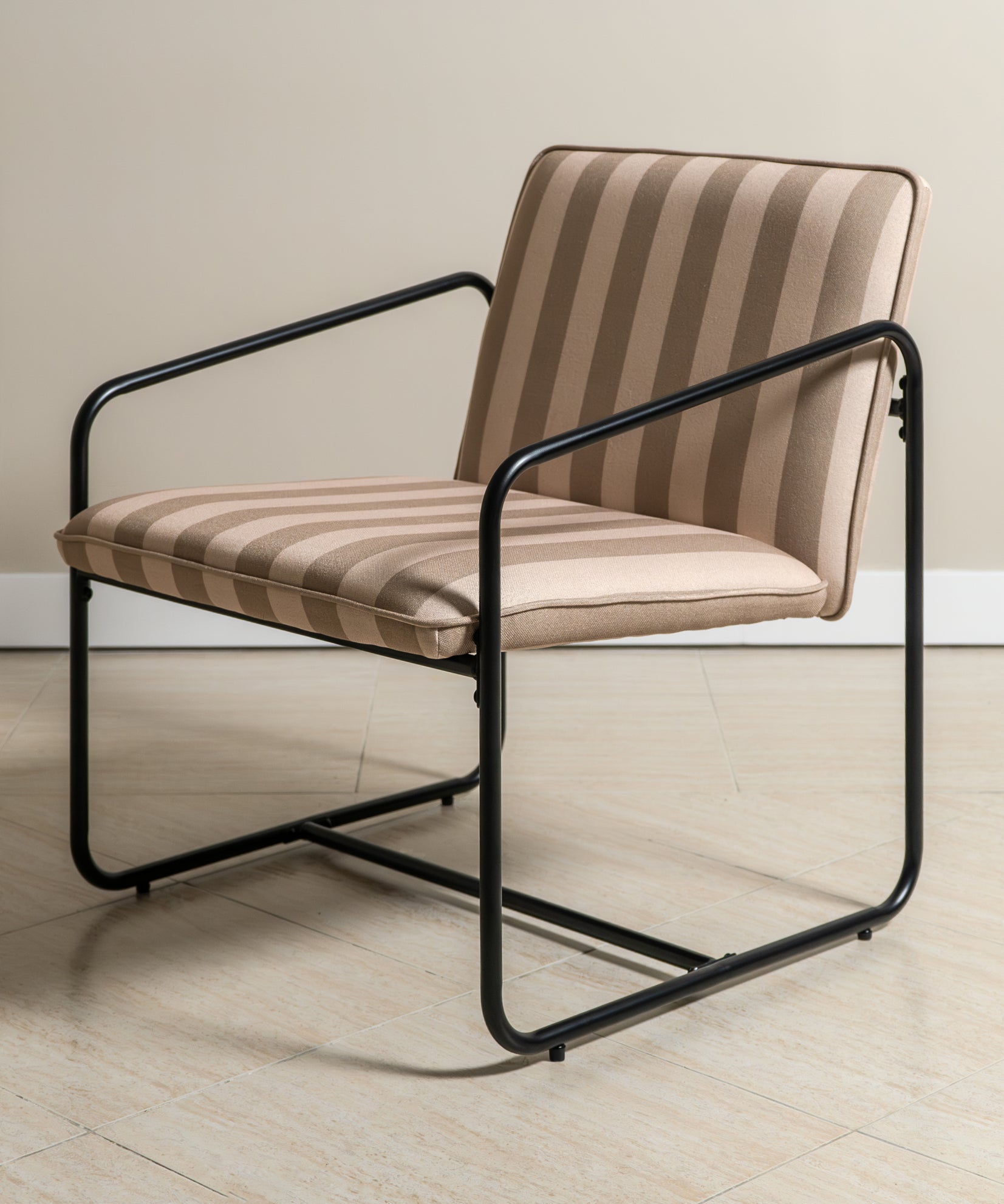 Berria Armchair Metal & Striped Fabric (Dune Sand) - Marcel Olsen