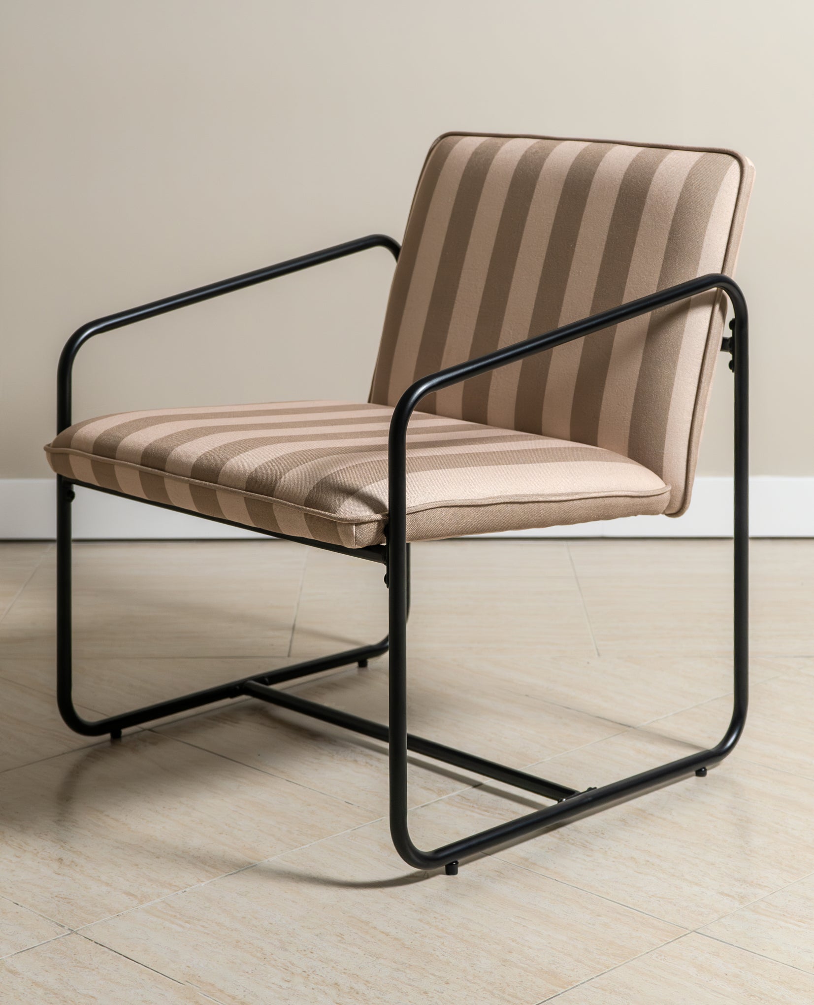 Berria Armchair Metal & Striped Fabric (Dune Sand) - Marcel Olsen