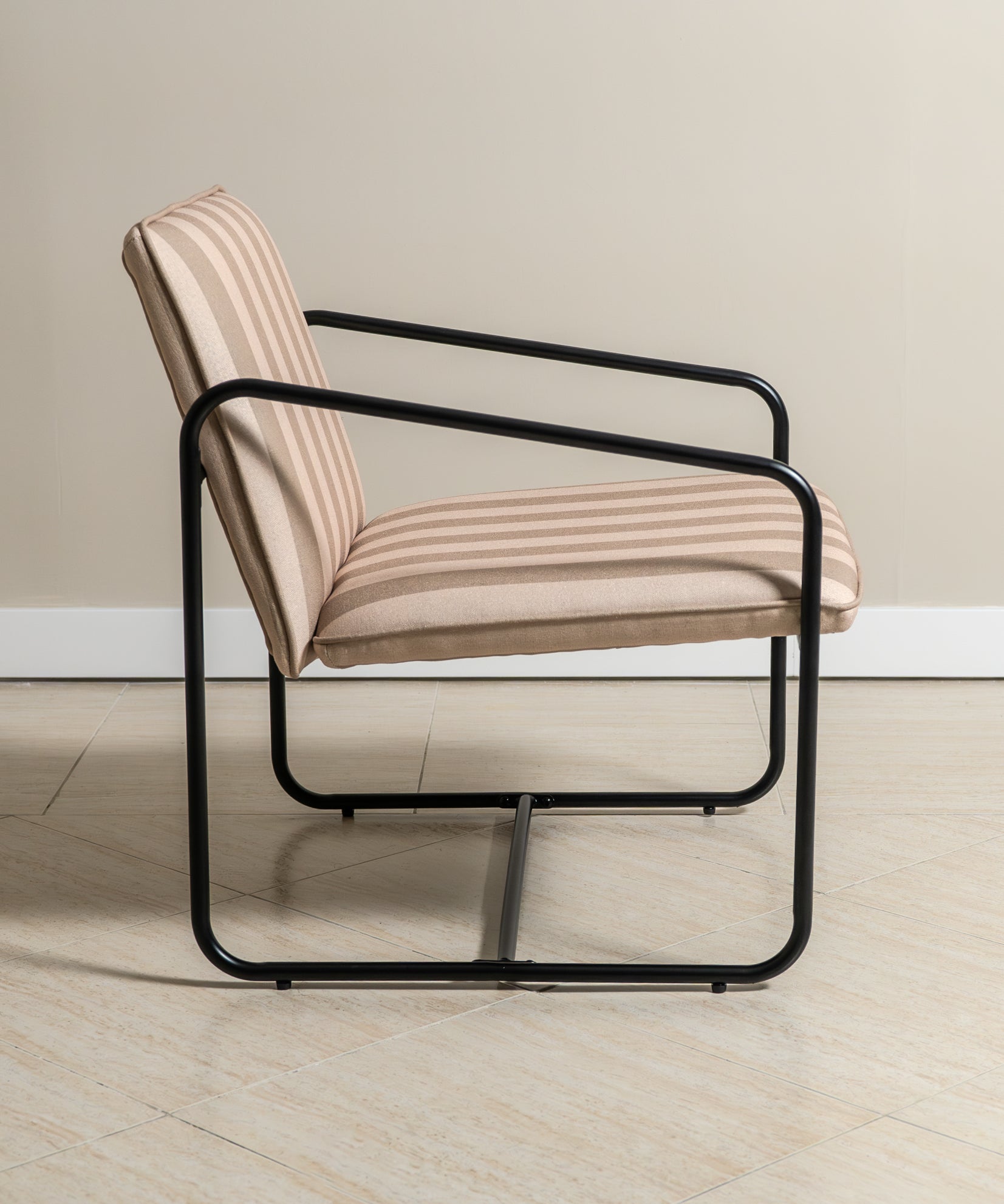 Berria Armchair Metal & Striped Fabric (Dune Sand) - Marcel Olsen