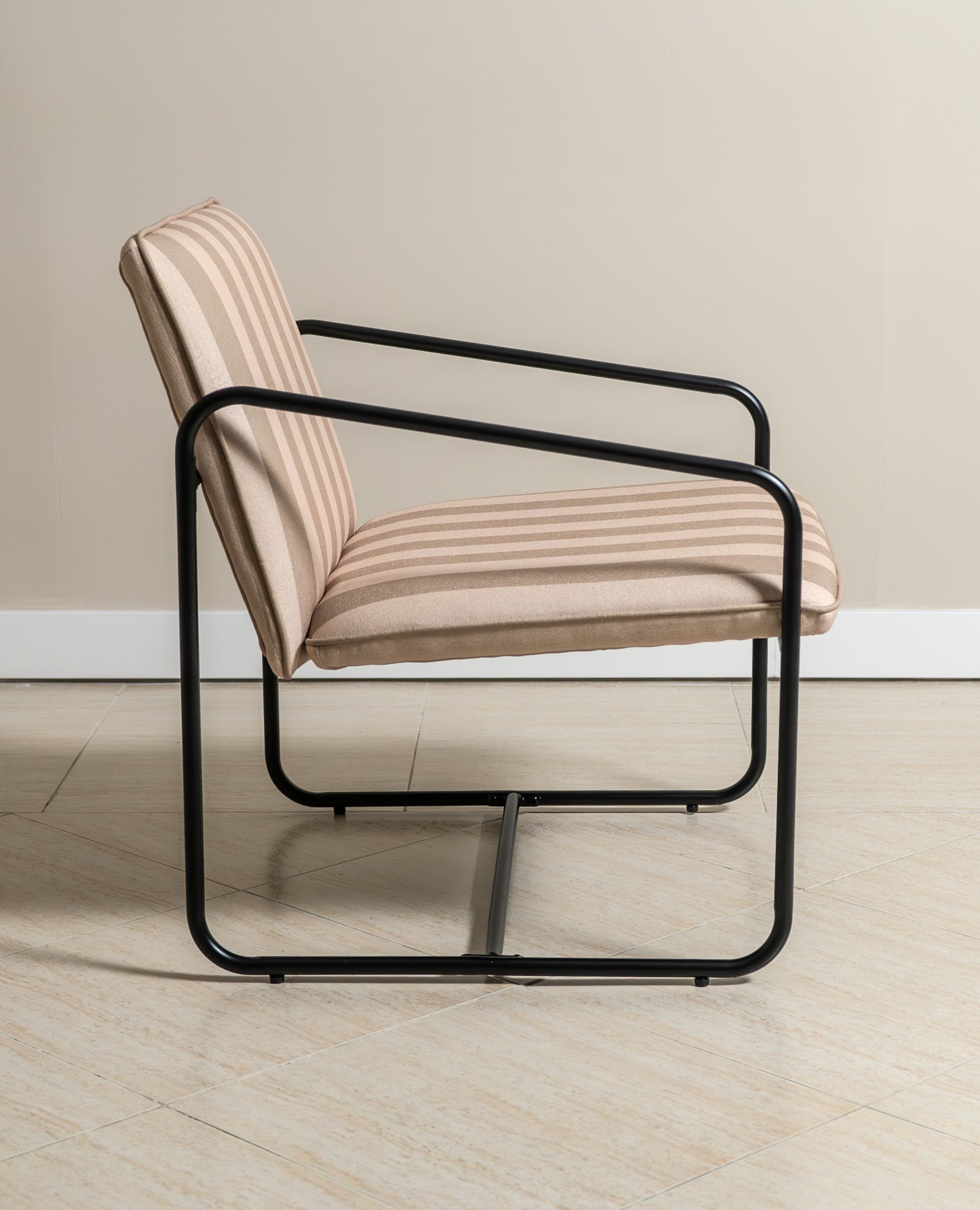 Berria Armchair Metal & Striped Fabric (Dune Sand) - Marcel Olsen