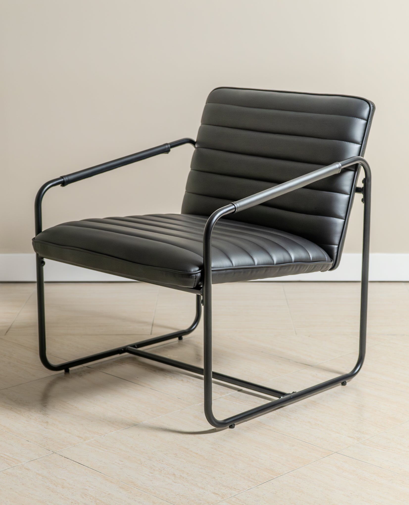 Berria Armchair Metal & Leather (Ebony Black) - Marcel Olsen