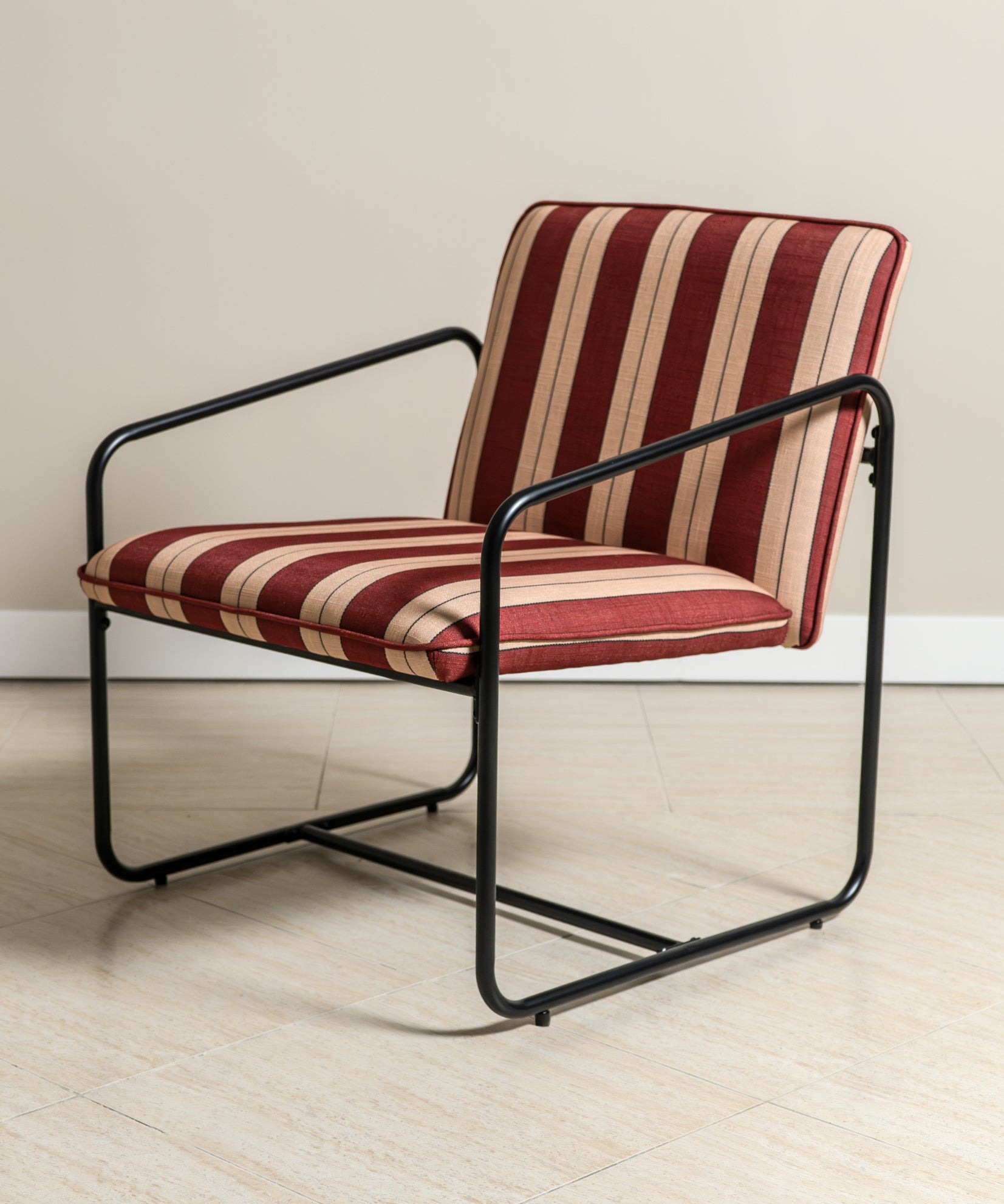 Berria Armchair Metal & Striped Fabric (Crimson Sand) - Marcel Olsen