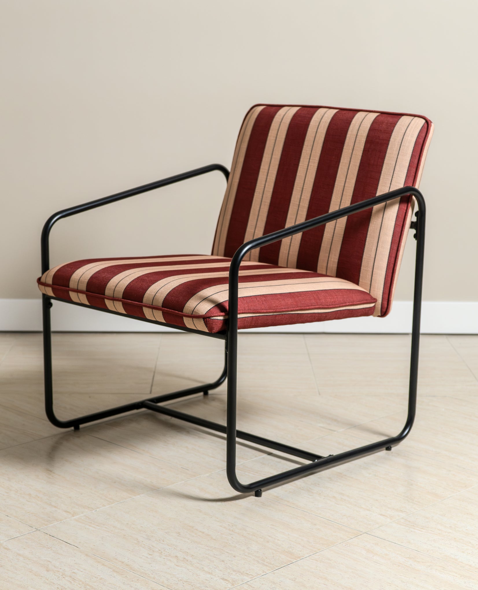 Berria Armchair Metal & Striped Fabric (Crimson Sand) - Marcel Olsen