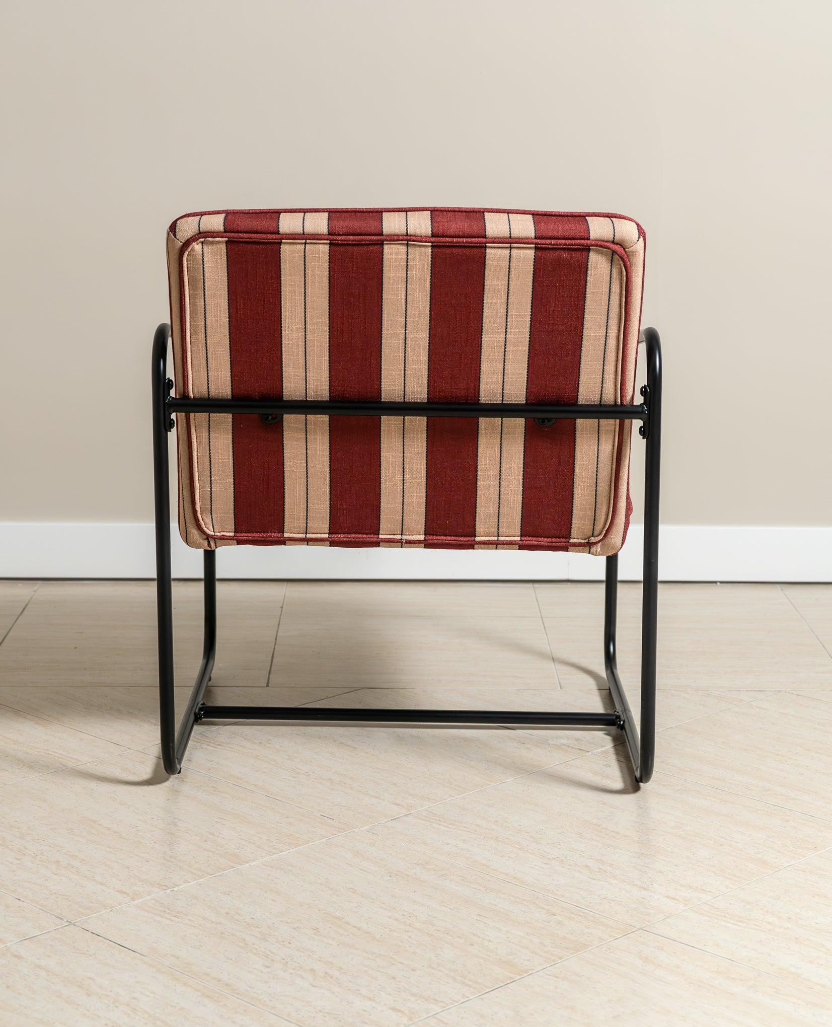 Berria Armchair Metal & Striped Fabric (Crimson Sand) - Marcel Olsen