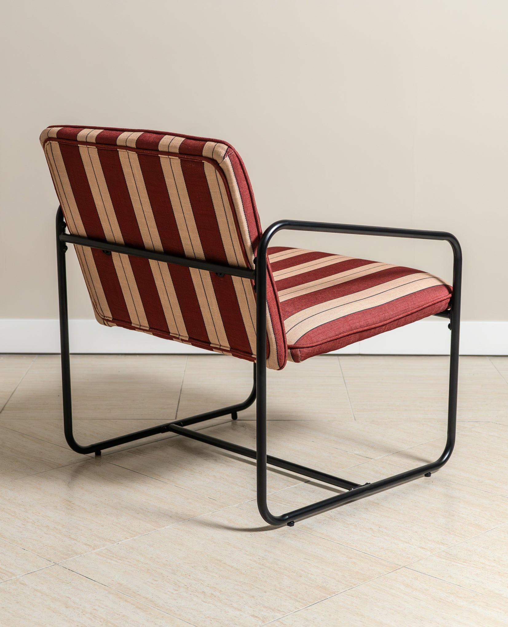 Berria Armchair Metal & Striped Fabric (Crimson Sand) - Marcel Olsen