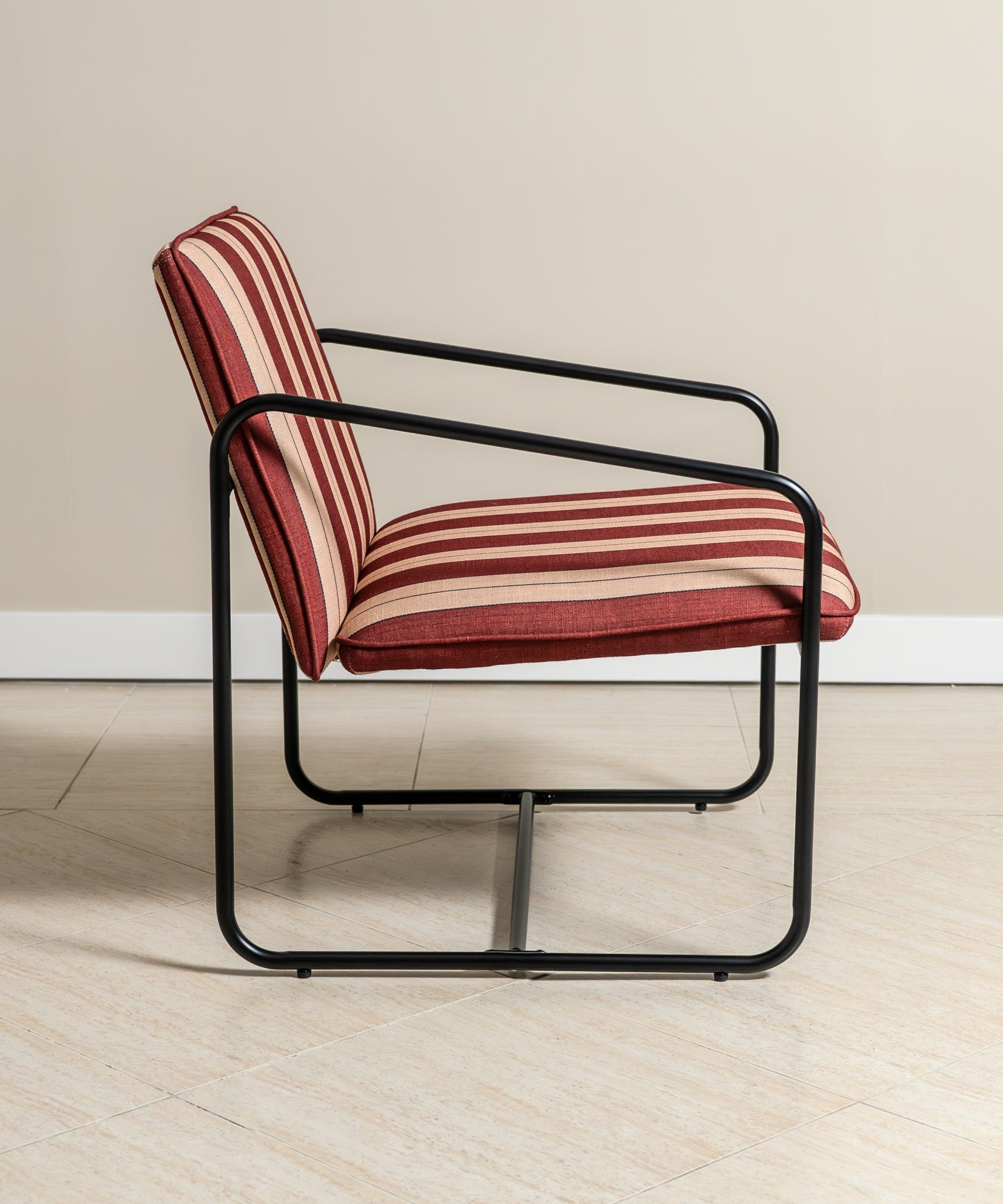 Berria Armchair Metal & Striped Fabric (Crimson Sand) - Marcel Olsen