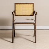 Chiva Rattan & Wood Dining Chair (Chestnut) - Upholstered & Armrests - Marcel Olsen