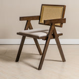 Chiva Rattan & Wood Dining Chair (Chestnut) - Upholstered & Armrests - Marcel Olsen