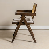 Chiva Rattan & Wood Dining Chair (Chestnut) - Upholstered & Armrests - Marcel Olsen