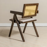 Chiva Rattan & Wood Dining Chair (Chestnut) - Upholstered & Armrests - Marcel Olsen