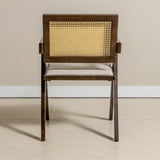 Chiva Rattan & Wood Dining Chair (Chestnut) - Upholstered & Armrests - Marcel Olsen