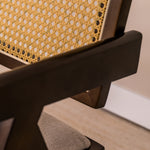 Chiva Rattan & Wood Dining Chair (Chestnut) - Upholstered & Armrests - Marcel Olsen