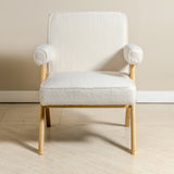 Bascuas Wood & Upholstered Armchair (Bouclé White) - Marcel Olsen