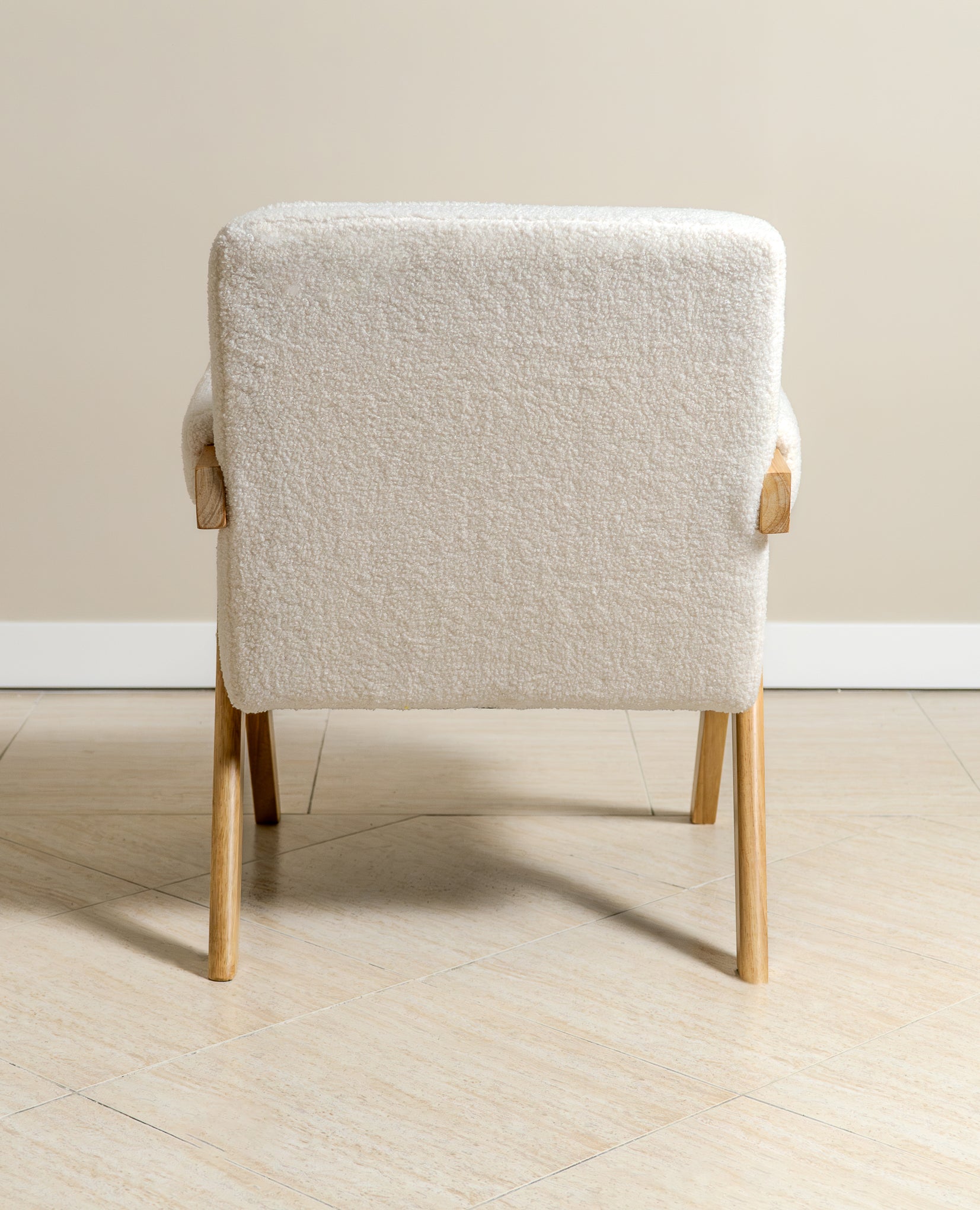 Bascuas Wood & Upholstered Armchair (Bouclé White) - Marcel Olsen