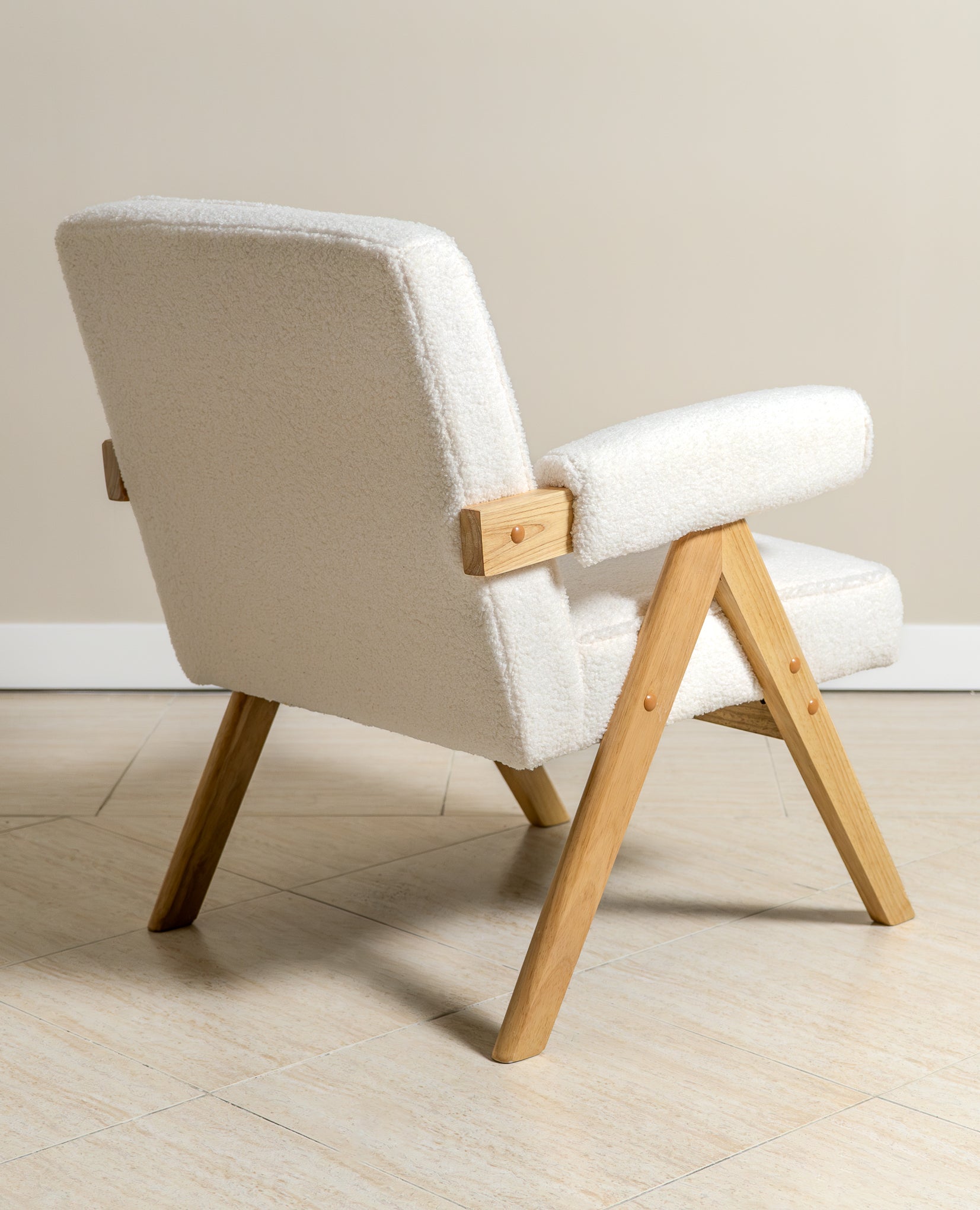 Bascuas Wood & Upholstered Armchair (Bouclé White) - Marcel Olsen