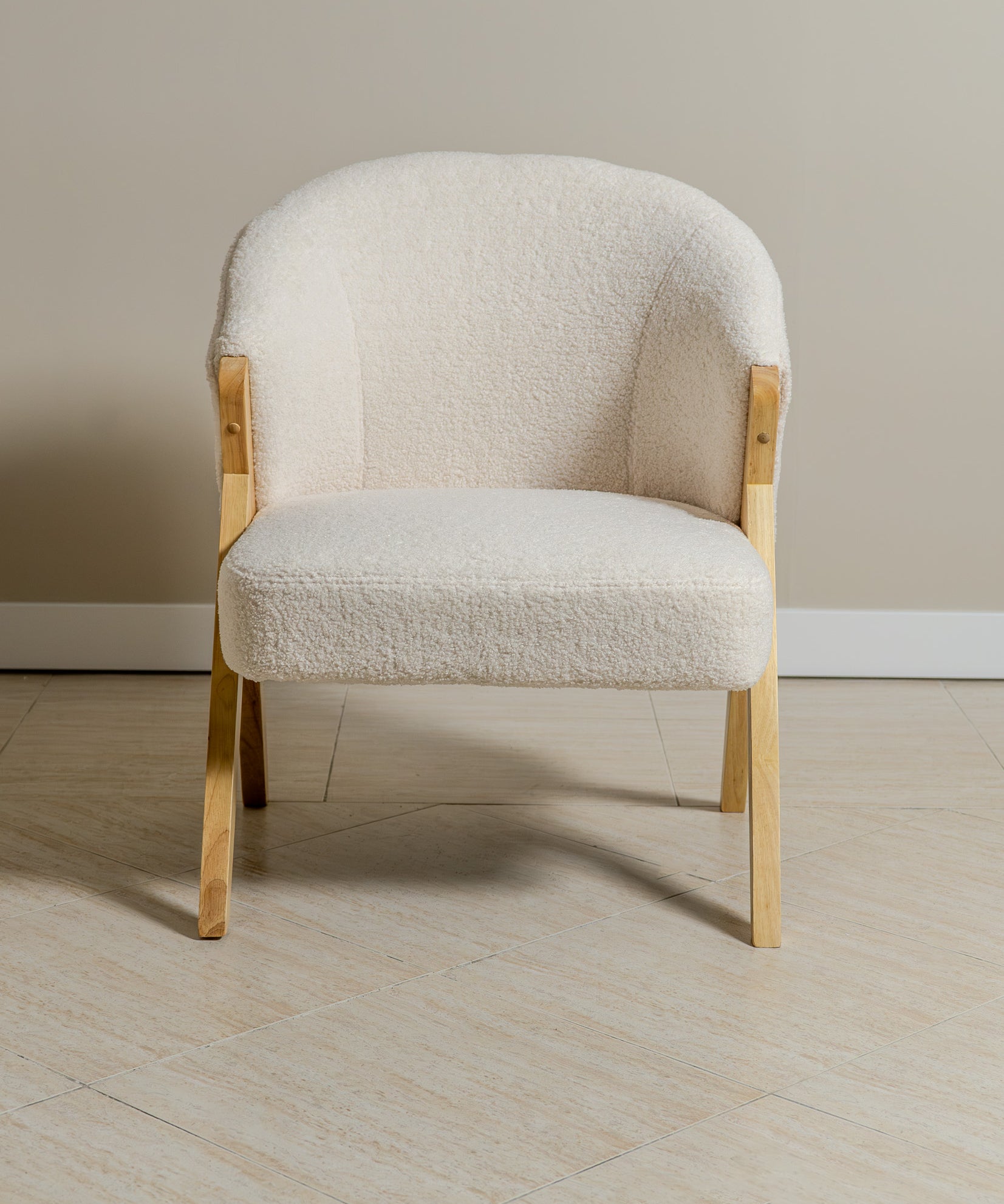 Sagunto Wood & Upholstered Armchair (Bouclé White) - Marcel Olsen