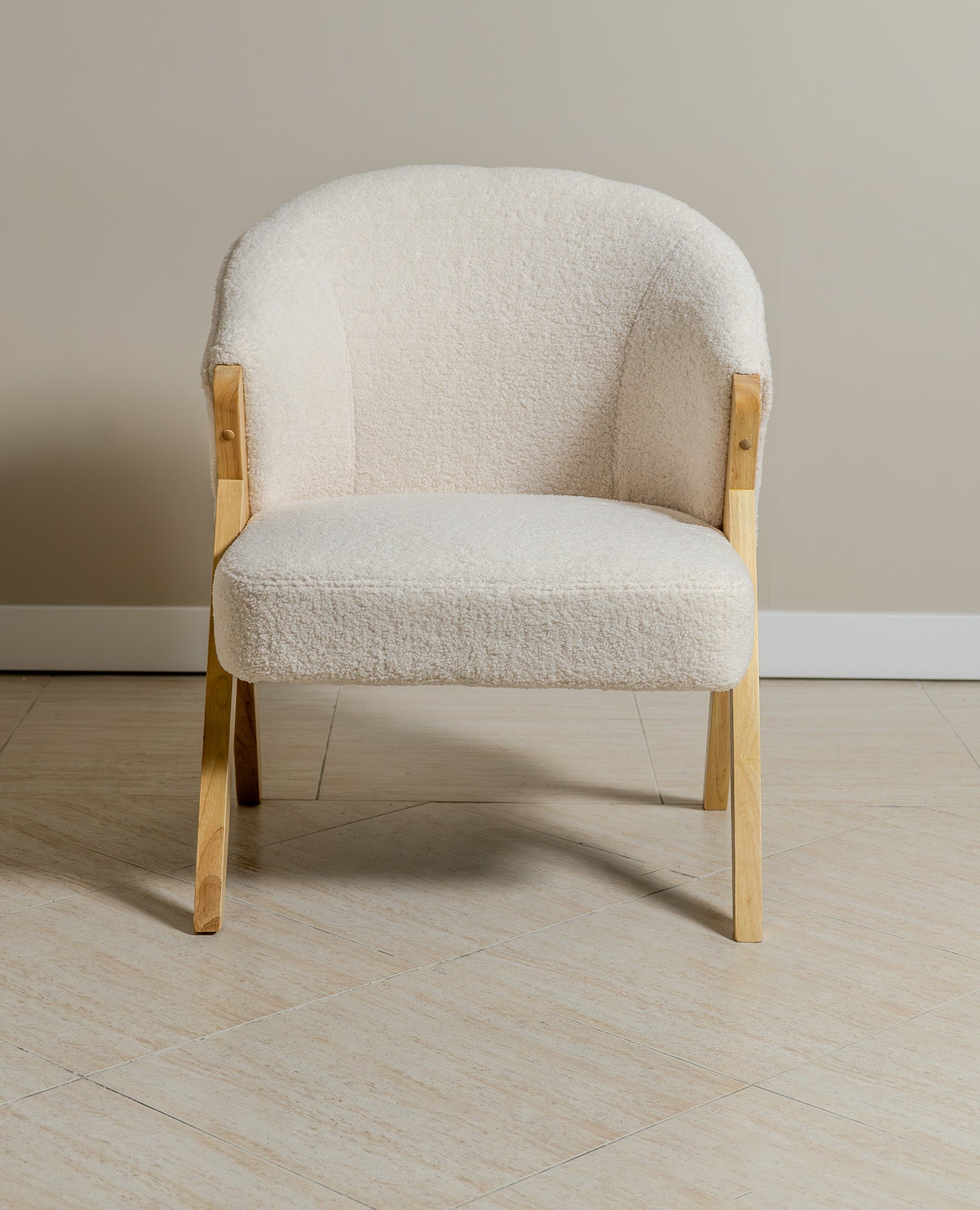 Sagunto Wood & Upholstered Armchair (Bouclé White) - Marcel Olsen