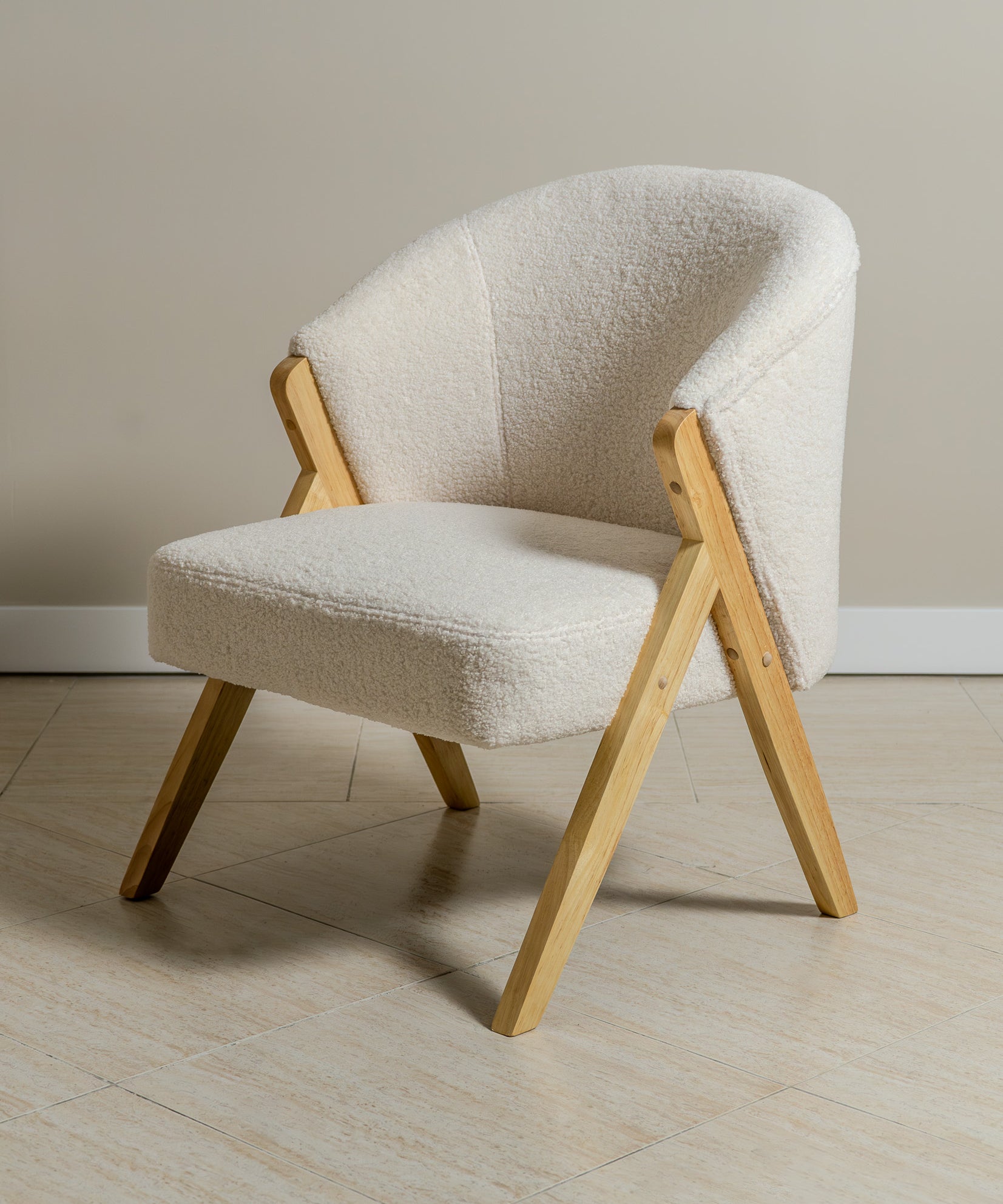 Sagunto Wood & Upholstered Armchair (Bouclé White) - Marcel Olsen