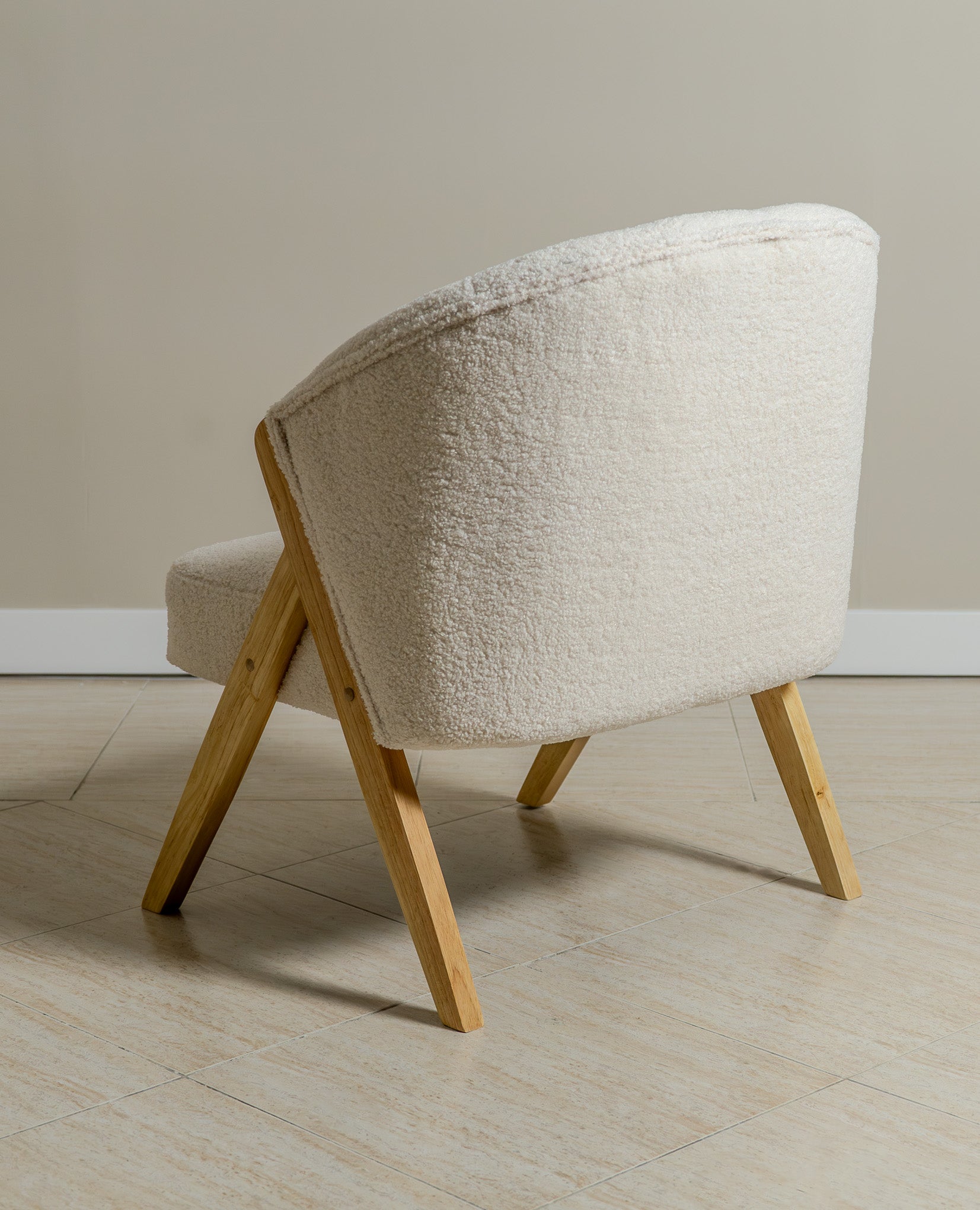 Sagunto Wood & Upholstered Armchair (Bouclé White) - Marcel Olsen