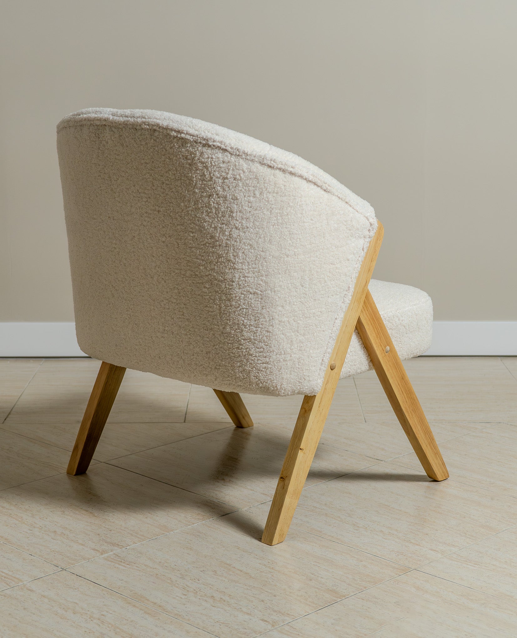 Sagunto Wood & Upholstered Armchair (Bouclé White) - Marcel Olsen