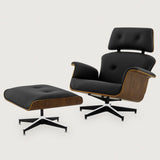 MO-90 Mid-Century Lounge Chair & Ottoman (Ebony Black Leather)