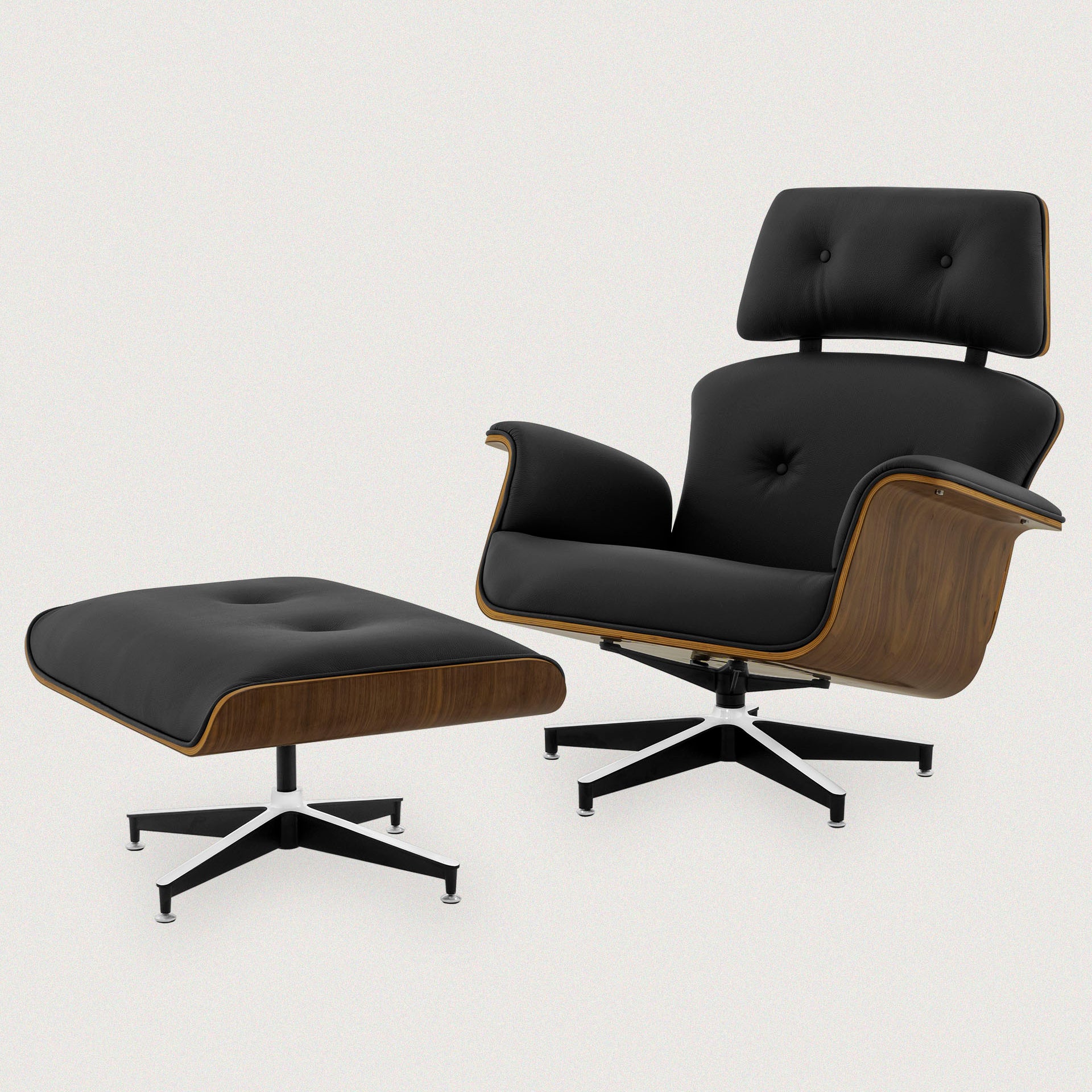 MO-90 Mid-Century Lounge Chair & Ottoman (Ebony Black Leather)     - Marcel Olsen