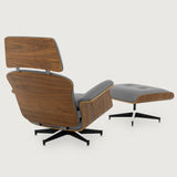 MO-90 Mid-Century Lounge Chair & Ottoman (Wayward Grijs Leer) - Uitverkocht
