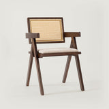 Rattan & Wood Dining Chair (Chestnut) - Upholstered, Armrests