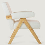 Rustic Wood Armchair in Bouclé (Beige White)     - Marcel Olsen