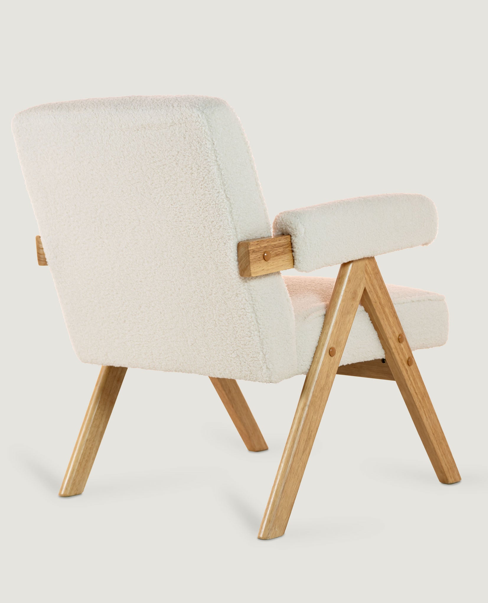 Rustic Wood Armchair in Bouclé (Beige White)     - Marcel Olsen