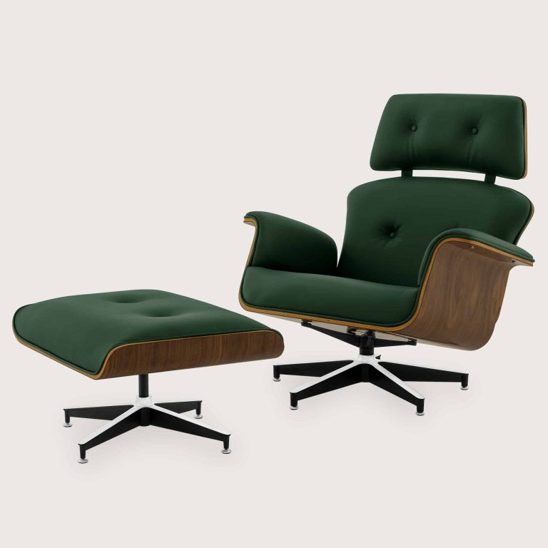 British Racing Green Leather Lounge Chair and Stool 01