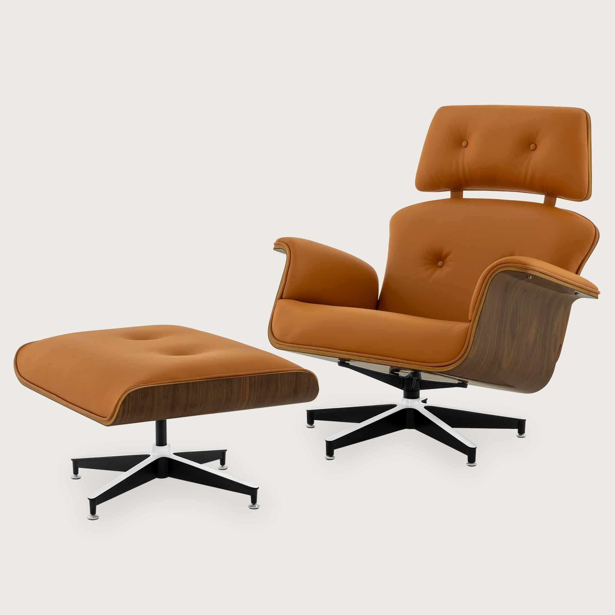 Caramel Leather Lounge Chair and Stool 01