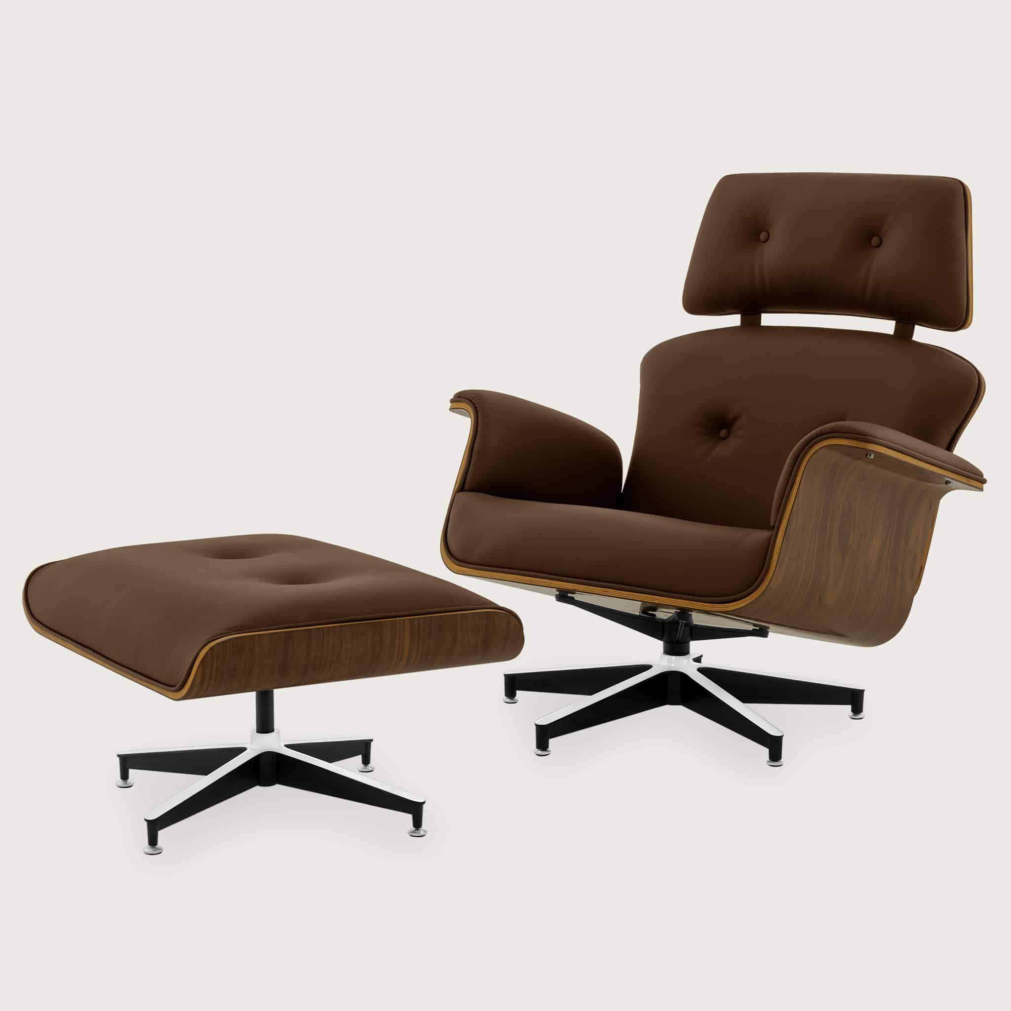 Chocolate Brown Leather Lounge Chair and Stool 01