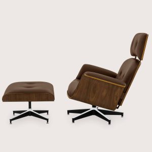 Chocolate Brown Leather Lounge Chair and Stool 02