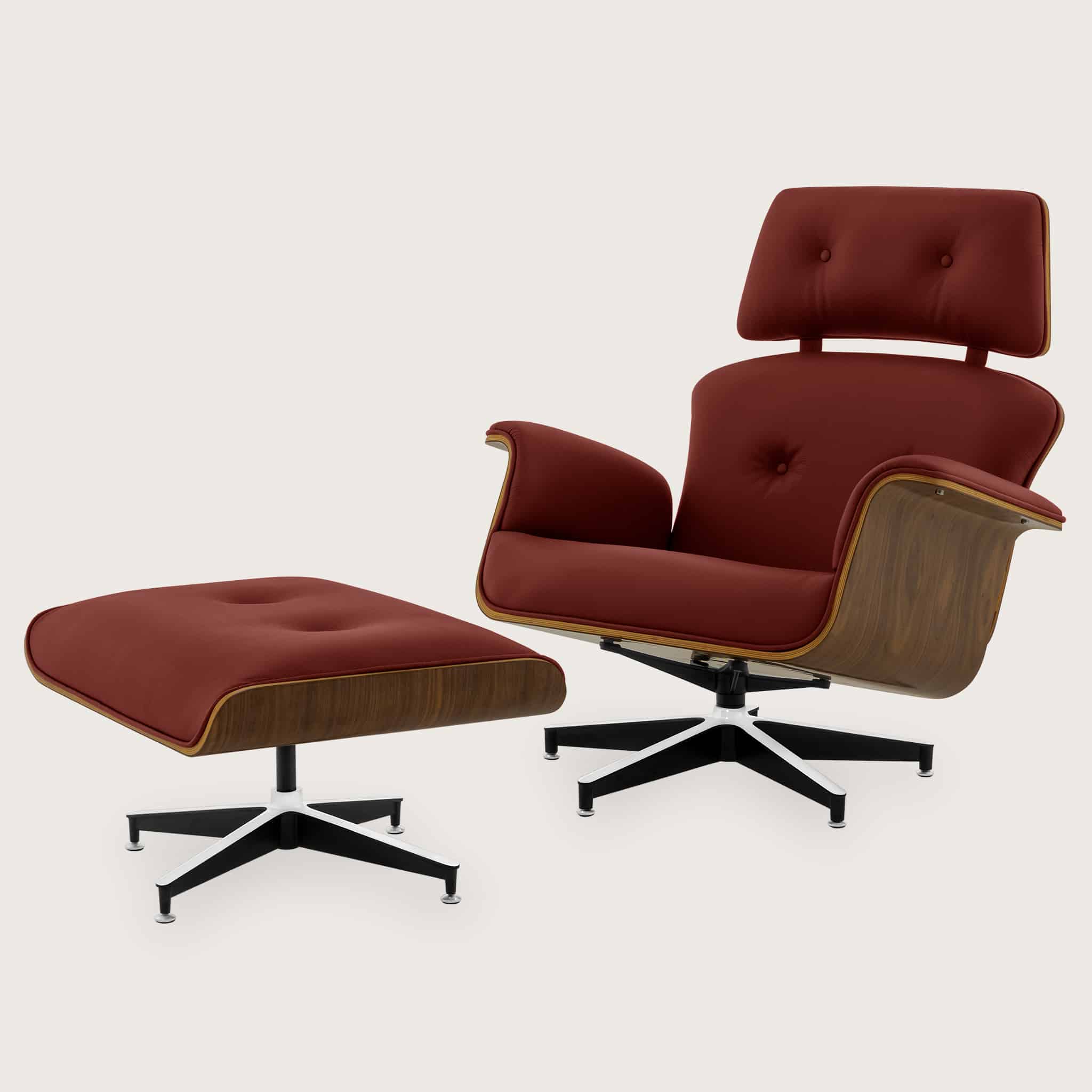 Cognac Leather Lounge Chair and Stool 01