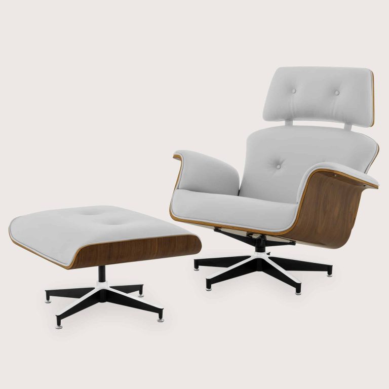 Diamond White Leather Lounge Chair and Stool 01