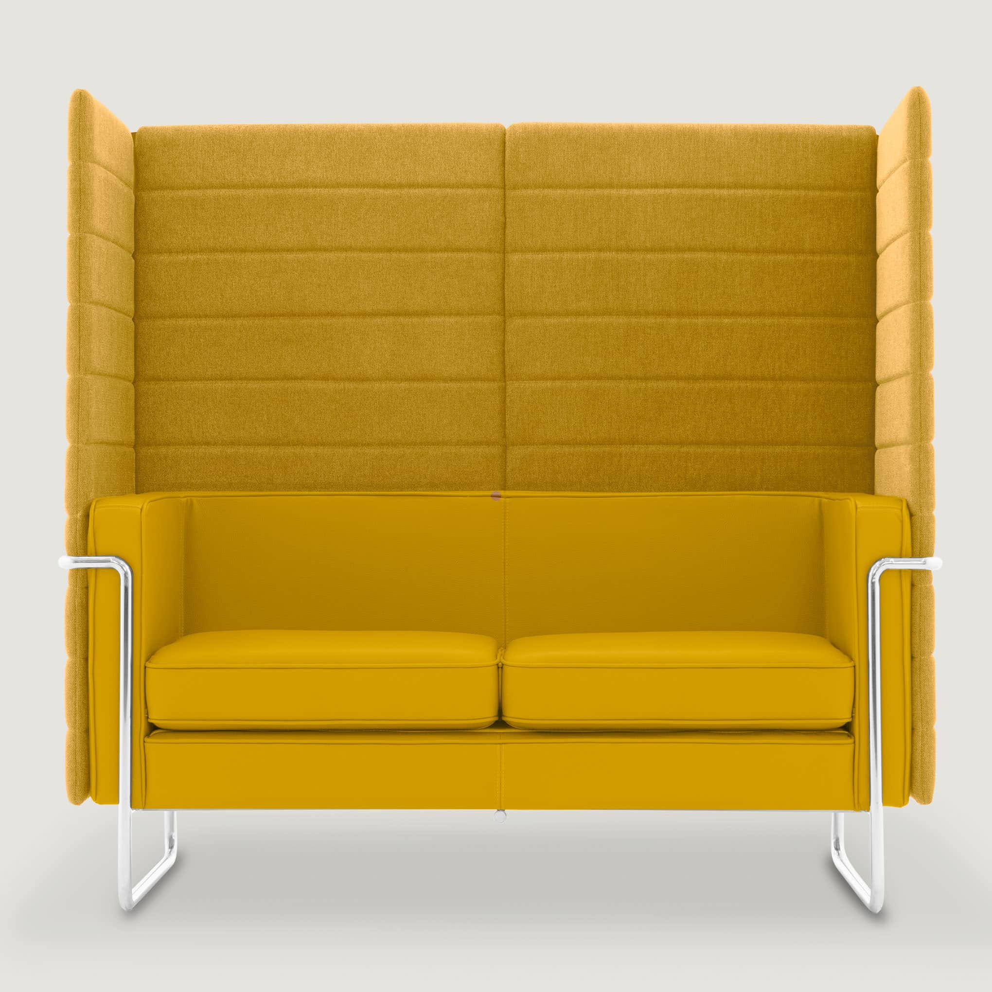 MO 150 Bay Sofa Custard Yellow Leather Canola Yellow Fabric 1