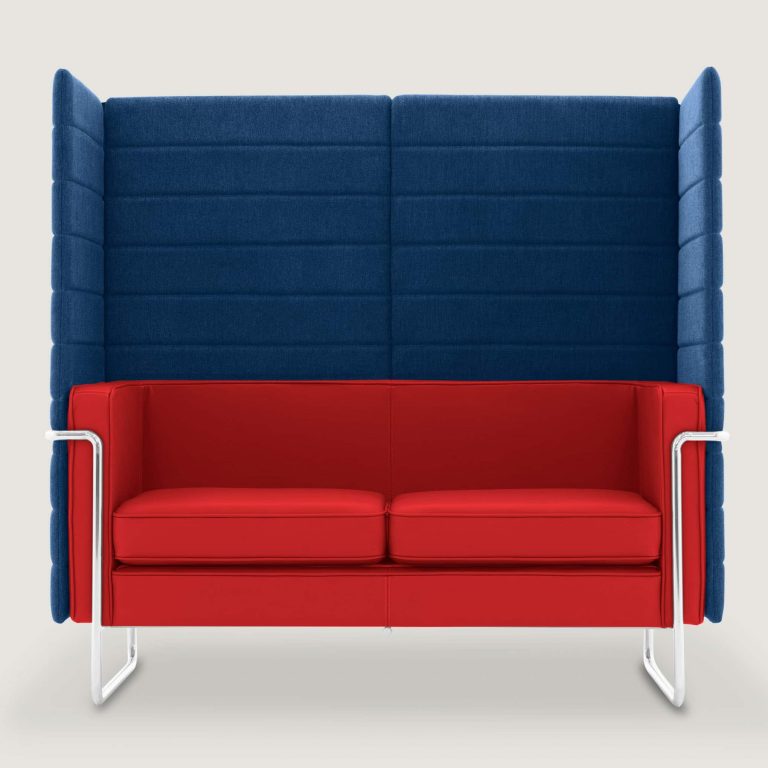 MO 150 Bay Sofa Dragon Red Leather Imperial Blue Fabric 1
