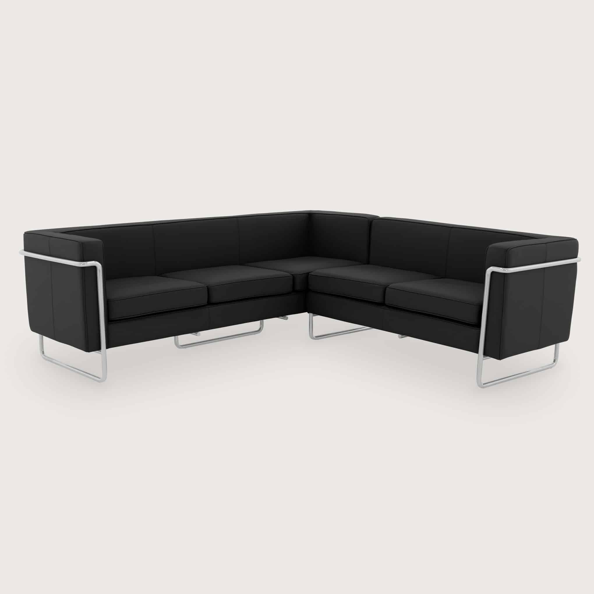 Royal Ebony Black Leather Corner Sofa 1