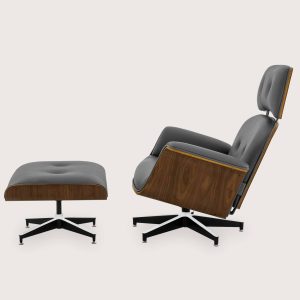 Wayward Grey Leather Lounge Chair and Stool 02